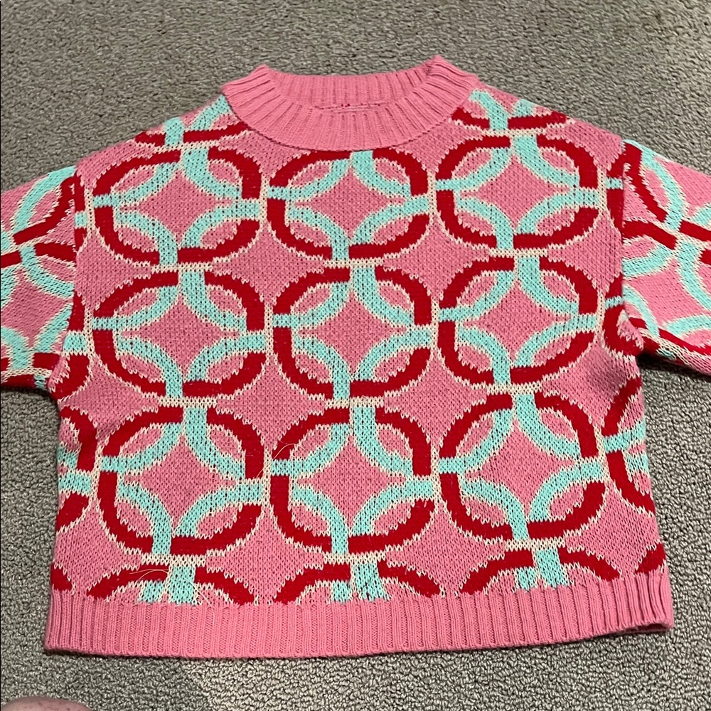ASOS Pink and Red Geometric Sweater